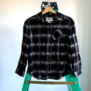 Button down plaid shirt black Golden& Silver